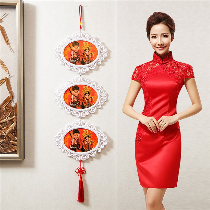 中国结相框定制来图定做7寸组合七寸挂墙婚纱儿童全家福照片相架