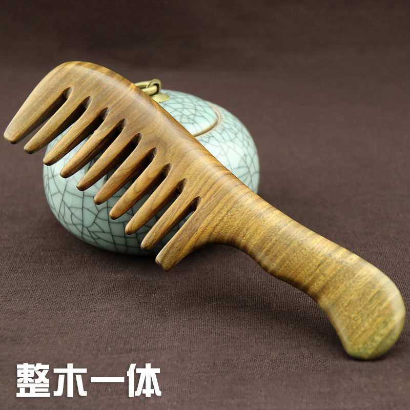 宽齿家用大号绿檀木梳子长卷发女男粗齿防静电脱发檀香木头梳刻字