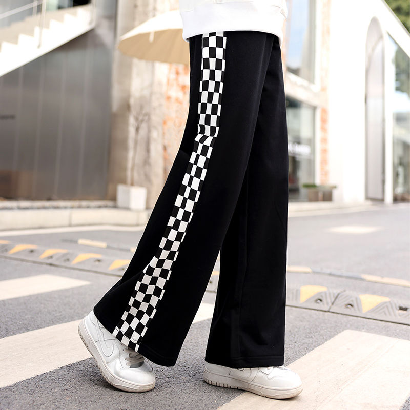 女童裤子春秋款2023新款格子裤棋盘中大童宽松休闲长裤夏季阔腿裤