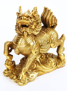 慈风阁纯铜麒麟摆件一对麒麟献瑞家居饰品办公室客厅工艺品摆设