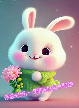 可爱兔兔图案贴纸装饰水杯桌面防水贴画电动车贴儿童房定制墙贴片