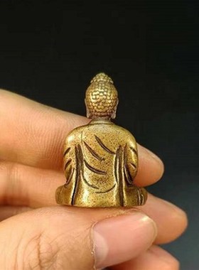 黄铜佛祖弥勒笑佛小摆件观音纯铜佛像财神爷手把仿古铜古玩铜器