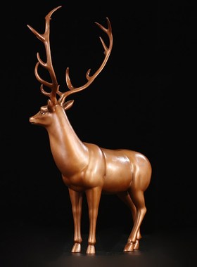 匠泽铜魂 紫铜鹿摆件福禄有鹿玄关摆件新中式家居装饰工艺品