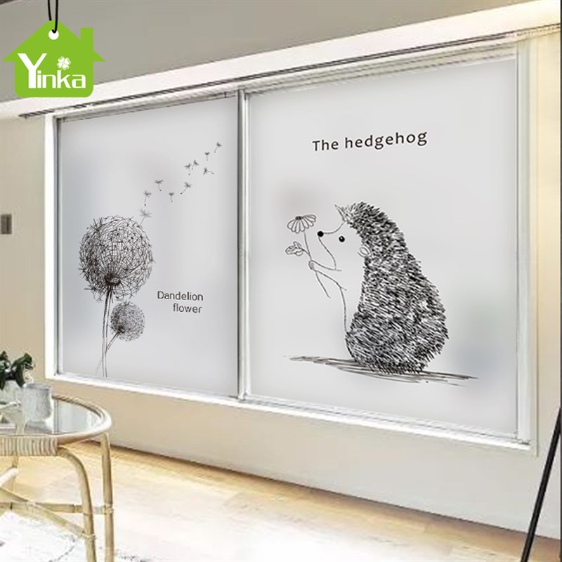 卡通窗户玻璃贴纸静电儿童房卫生间浴室隔断磨砂贴膜手绘动物窗花