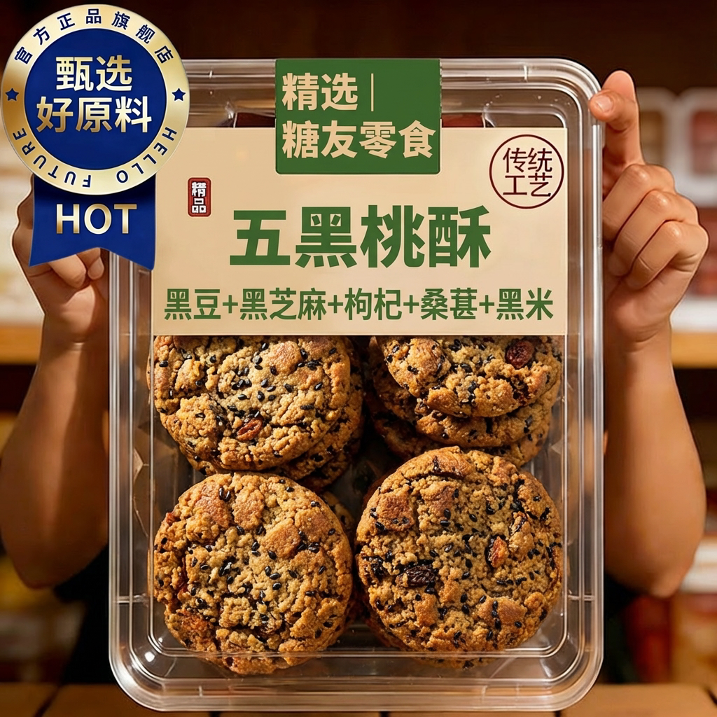 五黑桃酥无糖五黑谷物无蔗糖桃酥官方旗舰店糖尿人零食杂粗粮饼干