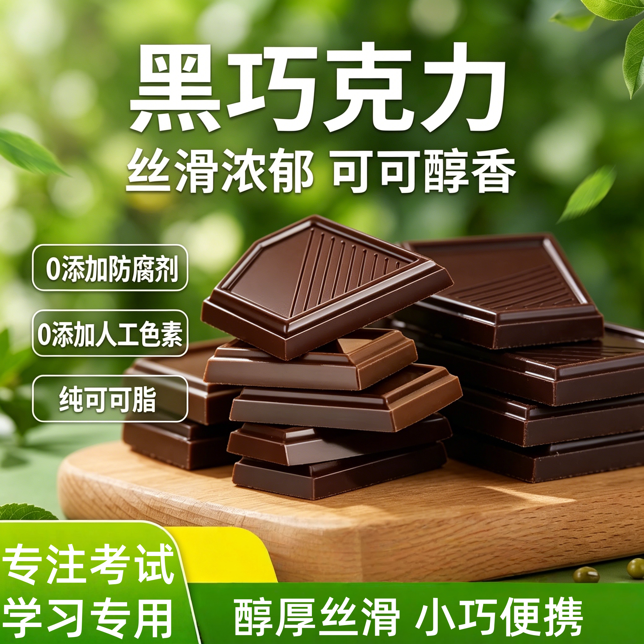 纯正黑巧克力70以上百分之100纯黑巧无蔗糖0脂减体不肥考试专用图片