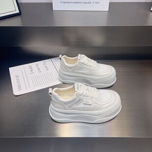 板鞋 6cm增高轻便软底小白鞋 女2w025新款 娃娃头真皮透气厚底面包鞋