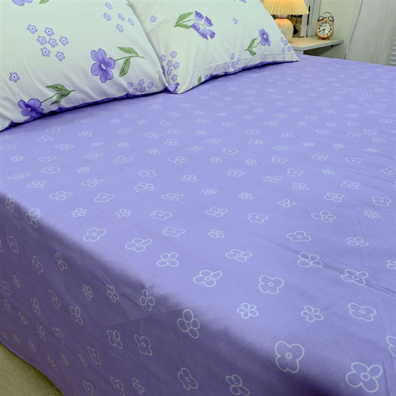 紫色花朵100%l全棉斜纹单件床单单人学生被单床笠床上用品防滑