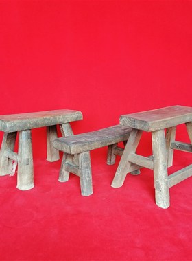 民俗老物件怀旧老农村小板凳实木B老式杂项旧货老矮凳凳子道具摆