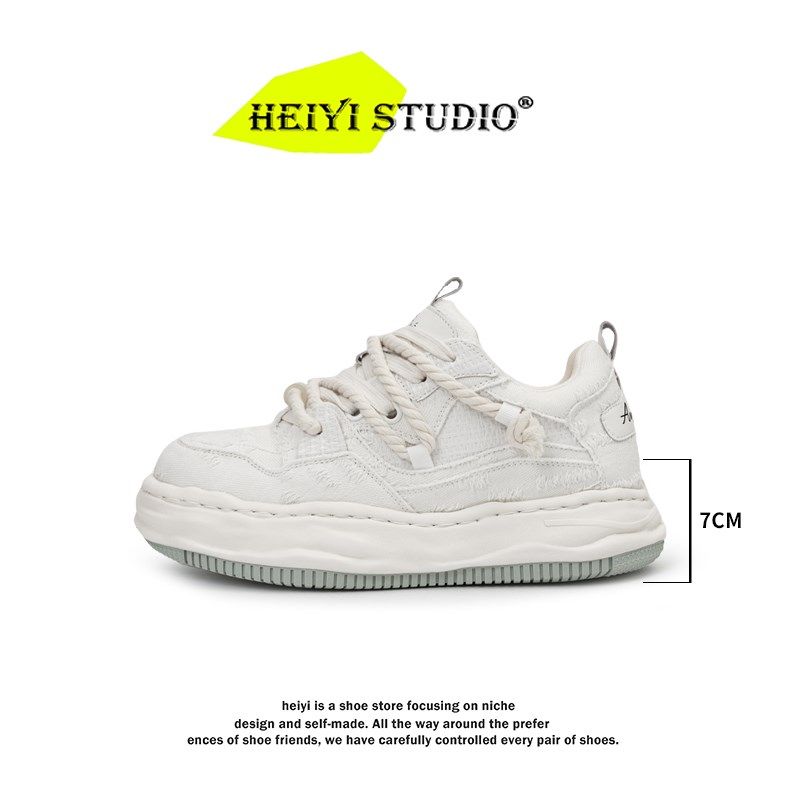 白色厚底帆布鞋男女情侣款休闲面包鞋小众7cm隐形内增高溶解板鞋,流行男鞋,休闲板鞋,淘宝优惠券,粉丝福利购,淘宝优惠卷