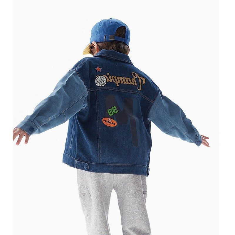 童装男童女童牛仔外套秋撞色字母儿童上衣翻领夹克衫学生小个子,童装/婴儿装/亲子装,儿童牛仔外套,淘宝优惠券,粉丝福利购,淘宝优惠卷