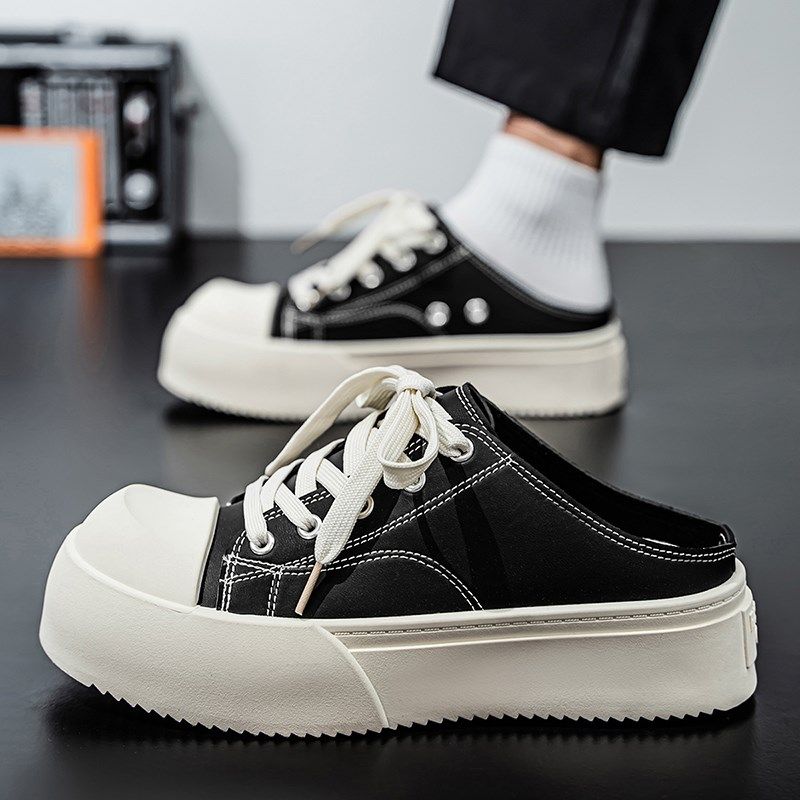 男鞋帆布鞋夏季透气一脚蹬办公室无后跟包头半拖男士休闲运动板鞋,流行男鞋,帆布鞋,淘宝优惠券,粉丝福利购,淘宝优惠卷