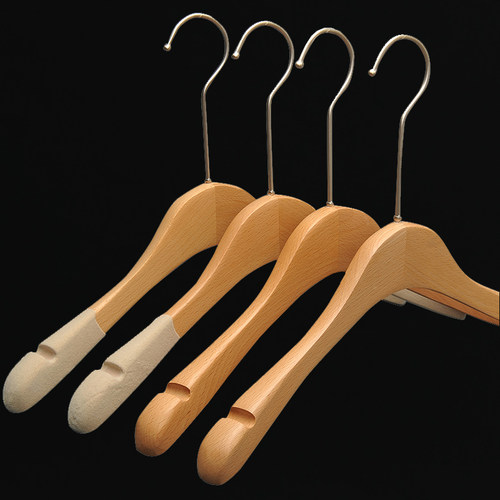 清漆榉木男女成人服装店婚纱家用衣柜实木头衣架挂撑植绒防滑无痕