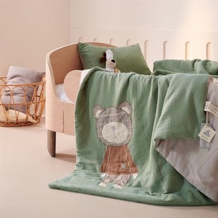 A类双层纱纯棉全棉夏被空调被夏凉被弹双人可机水洗夏季 被子 薄款