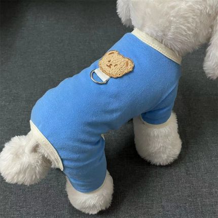 宠物柔软棉可牵引绳四脚衣服泰迪比熊小型犬狗狗春秋冬家居打底服