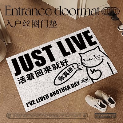 进门地垫网红防滑除尘入户蹭土丝圈地垫搞笑门垫活着回来就行脚垫