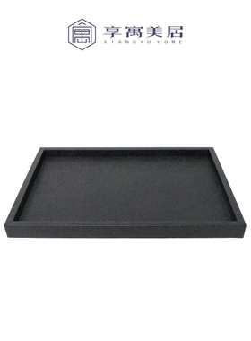 新中式现代简约黑色托盘长方形木质皮革样板间玄关餐桌收纳盘摆件