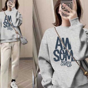 适合女性 推荐 女性多用途圆领运动衫 秋季 宽松和天鹅绒加 自我保留