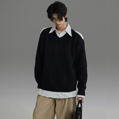 galaxor假两件拼接毛衣时尚感