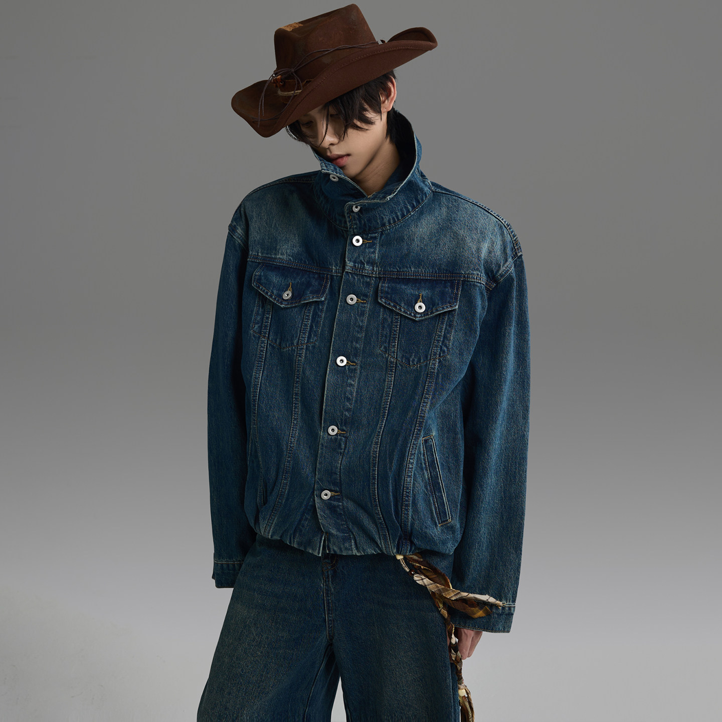 GALAXOR银河预报 解构高领牛仔外套下摆褶皱设计感夹克宽松上衣男,男装,牛仔外套,淘宝优惠券,粉丝福利购,淘宝优惠卷