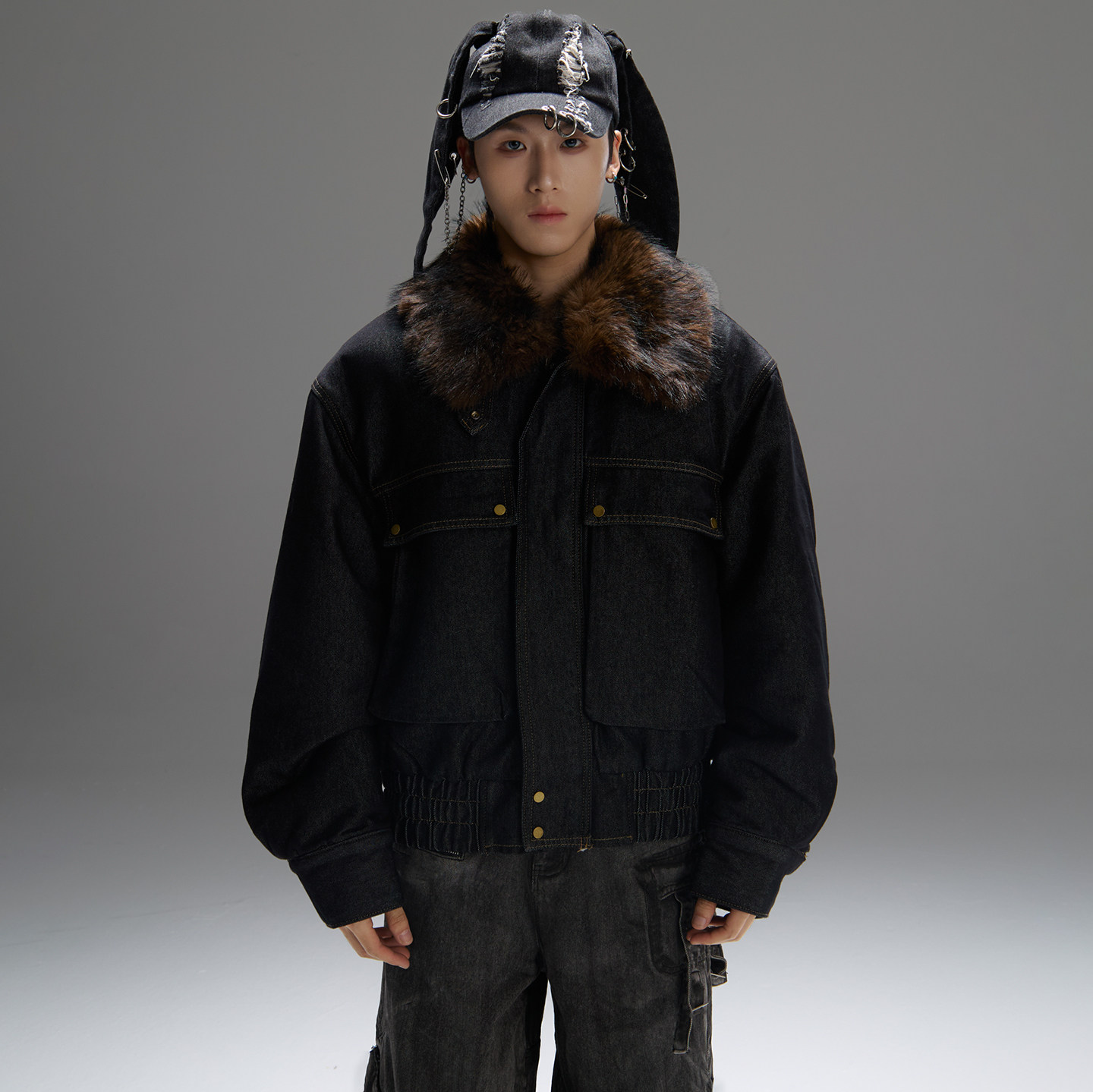 GALAXOR 美式复古座山雕毛领夹克撞色设计感复古冬季加厚牛仔外套,男装,牛仔外套,淘宝优惠券,粉丝福利购,淘宝优惠卷