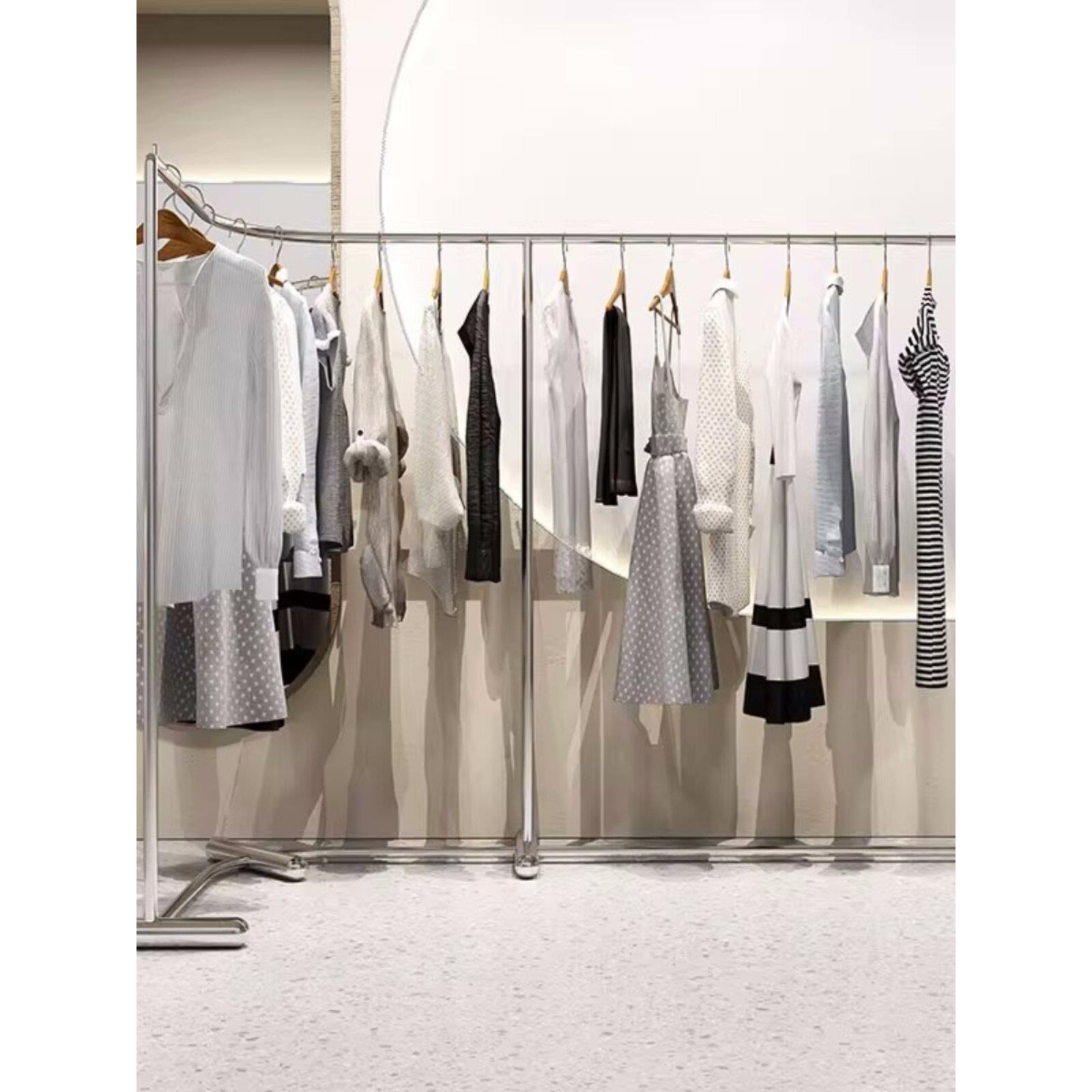 不锈钢服装展示架弧形落地式挂衣杆男女装店衣架置物架货架陈列架