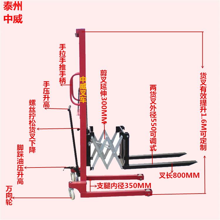 供应0.5吨1.6前移式手动堆高机托盘堆垛车油压升降叉车升高机