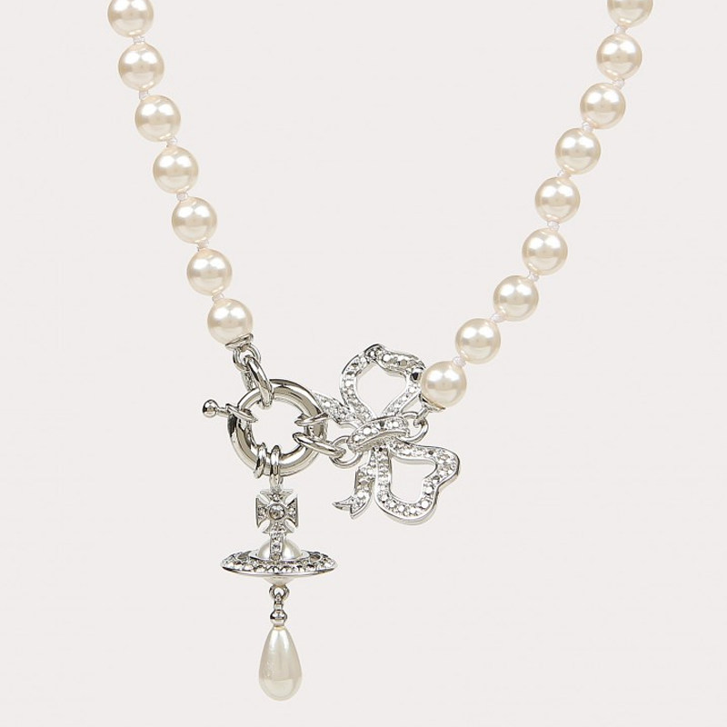 【新品】西太后Rigoberta Pearl 锆石蝴蝶结珍珠项链女设计饰品