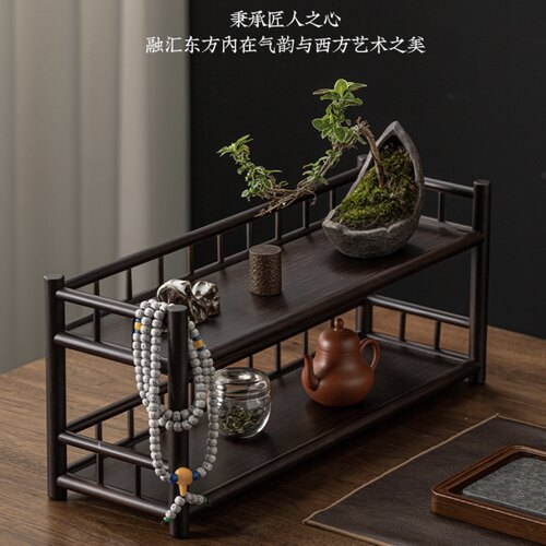 实木双层博古架桌面茶碗茶杯置物架桌面茶台茶具茶桌配件