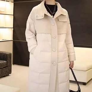 双面羊绒拼接鹅绒羽绒服女2024冬新款立领中长款驼色呢子大衣外套