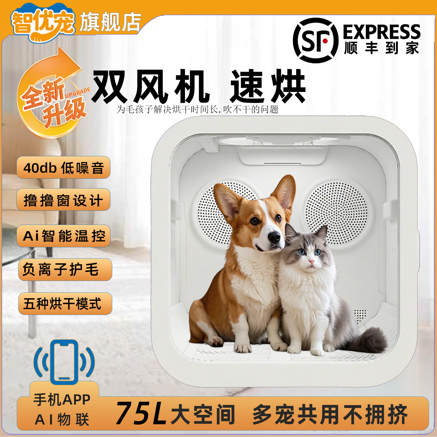 宠物烘干箱猫咪洗澡吹毛家用静音