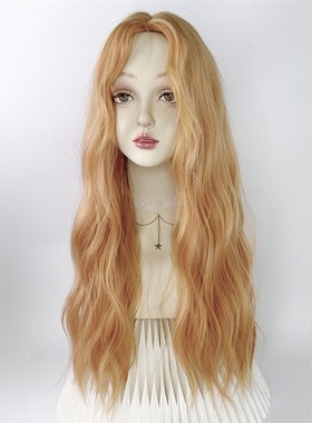 美立方橘色假发羊毛卷全头套女lolita橙色中分彩大波浪y2k长卷发