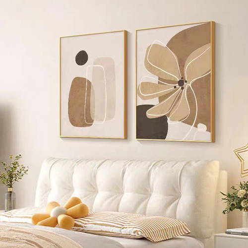 卧室床头装饰画现代侘寂风抽象级感壁画卧卉背景墙挂画