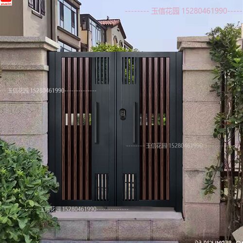 铝合金木纹铝管庭院门园门别墅大门单子母门