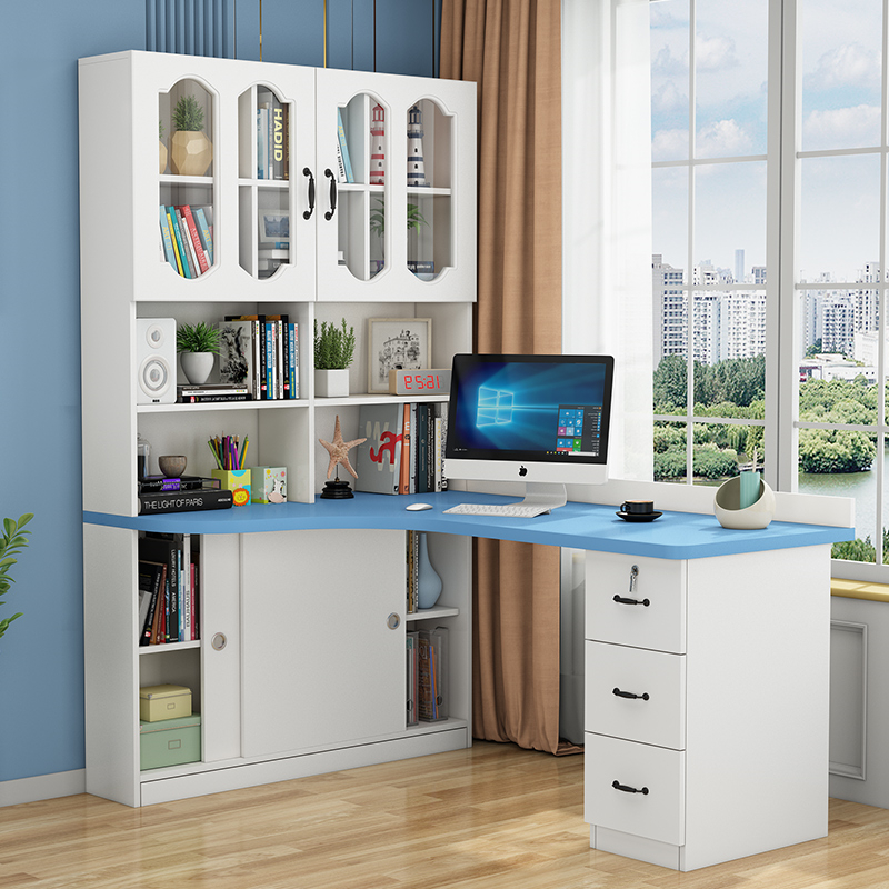 实木转角书桌书架一体书柜台式电脑桌家用儿童学生学习桌