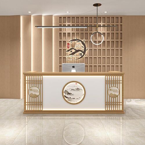 新收银台实木饭店吧台桌茶楼足浴采耳店养生馆前台接待台