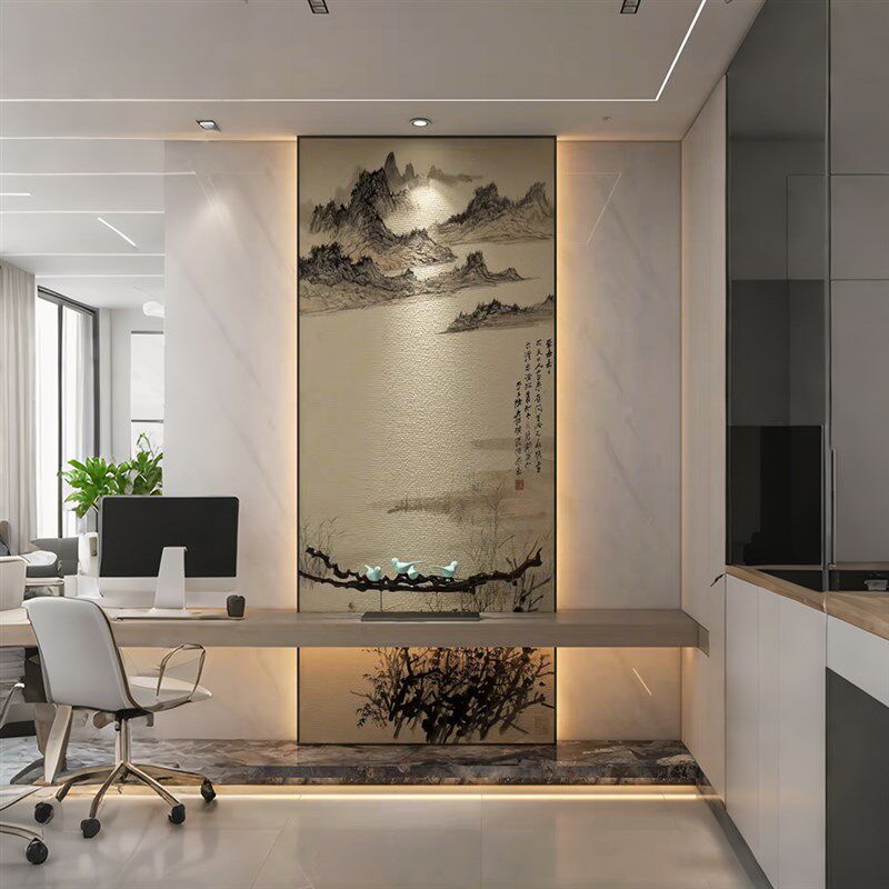 新玄关装饰山水画墙纸入户正对门壁画玄关墙布电视背景墙壁纸