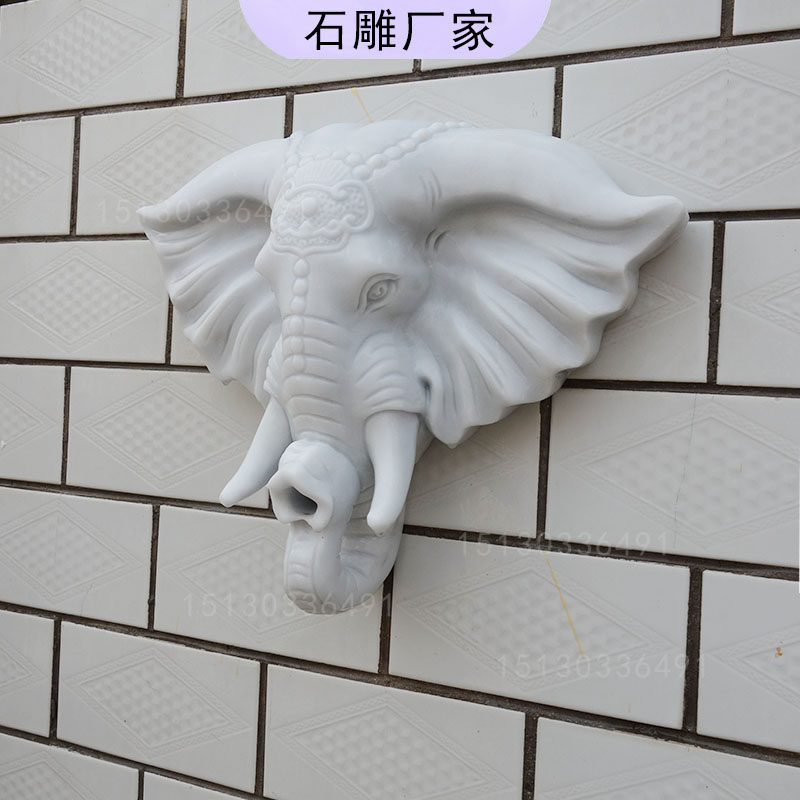 石雕喷水象头流水动物鱼池喷泉室内玄关喷水装饰龙头定制