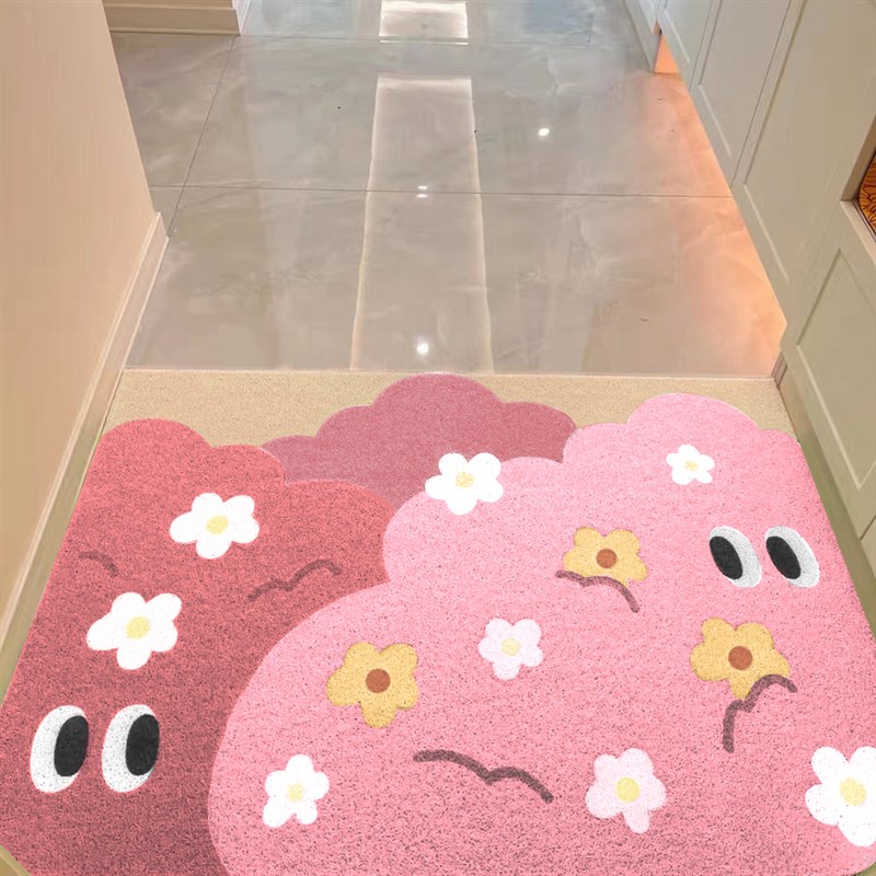 IN粉色丝圈地垫爱卡通猫咪入户玄关门垫刮泥蹭土进门垫 裁减