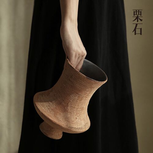 栗石复古橙色小陶罐器侘寂风粗陶瓶样板间民宿橱窗陈列品