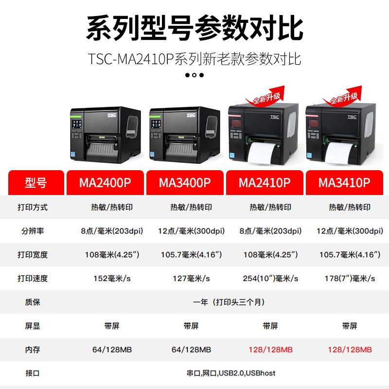 TSC标签纸工业打印机MA2400/MA3400热敏纸水洗唛吊牌不干胶亚银纸