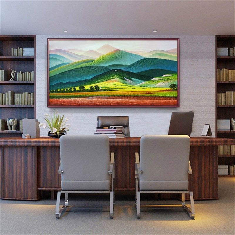 手绘巨人山油画欧式客厅沙发办公室无水装饰画玄关风景背有靠山画
