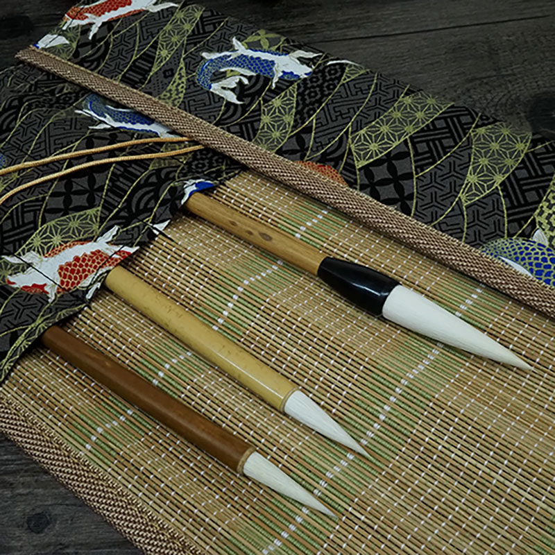 聚文堂古风竹制布袋笔帘毛笔笔袋装毛笔的竹笔帘毛笔卷笔帘,文具电教/文化用品/商务用品,笔帘,淘宝优惠券,粉丝福利购,淘宝优惠卷