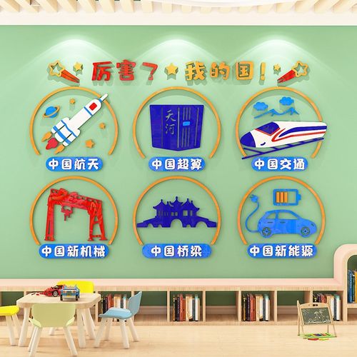 幼儿园厉害了我的国环创题墙面装饰教室走廊楼梯布置立体墙贴d