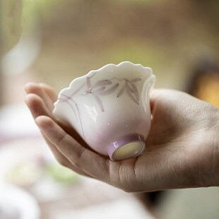 手绘渐变紫兰花陶瓷花口s茶杯釉下彩手工家用主人杯女士单杯品茗