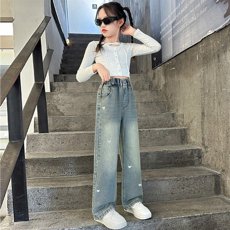 春秋款女童牛仔阔腿裤2024新款儿童秋季休闲裤子女孩时髦直筒阔腿,童装/婴儿装/亲子装,儿童牛仔裤,淘宝优惠券,粉丝福利购,淘宝优惠卷