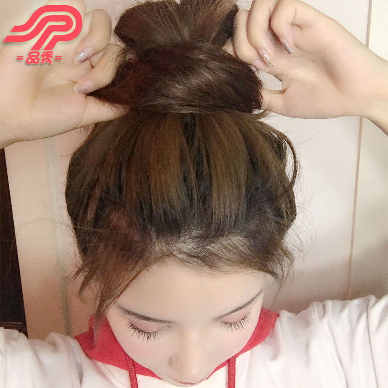 品秀假发真发发圈半丸子头发包蓬松花苞头逼真微卷发圈韩国新娘包