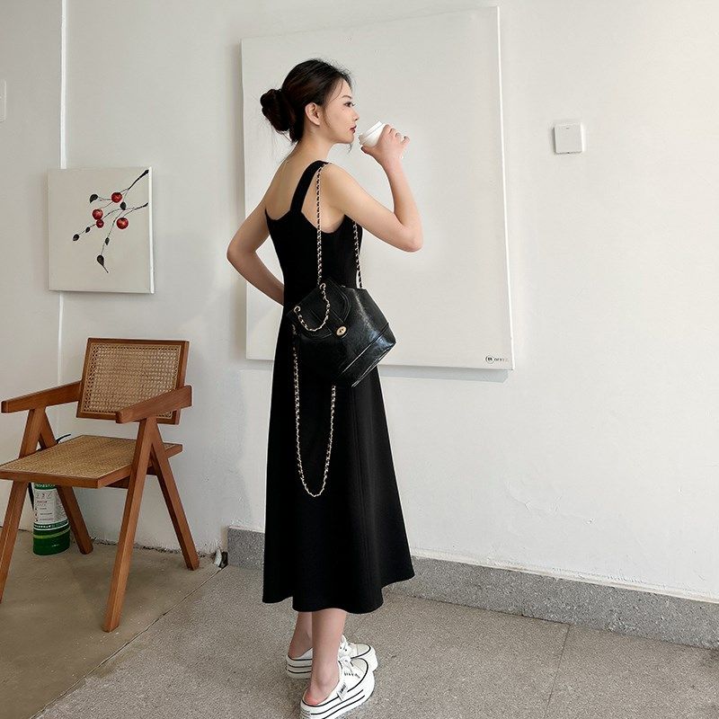 黑色气质吊带连衣裙女夏季2024新款质感高级长款背心内搭春秋打底