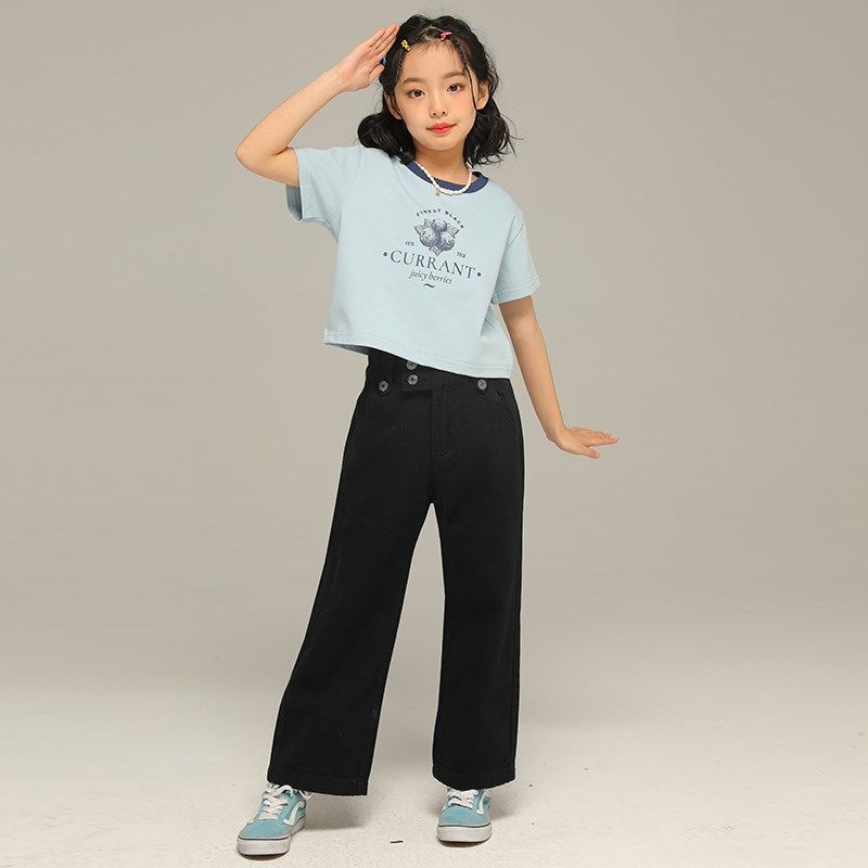 女童牛仔裤春秋裤子儿童黑色休闲宽松黑色直筒裤中大童外穿九分裤