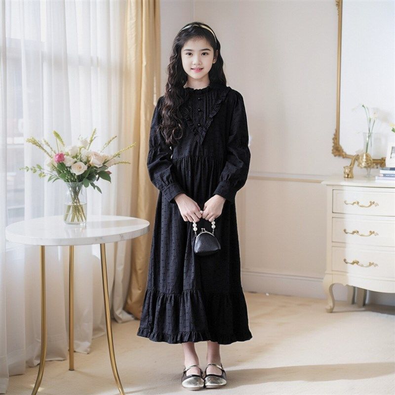 女童连衣裙秋新款高级感童装礼服长裙洋气黑色儿童女孩长袖公主裙